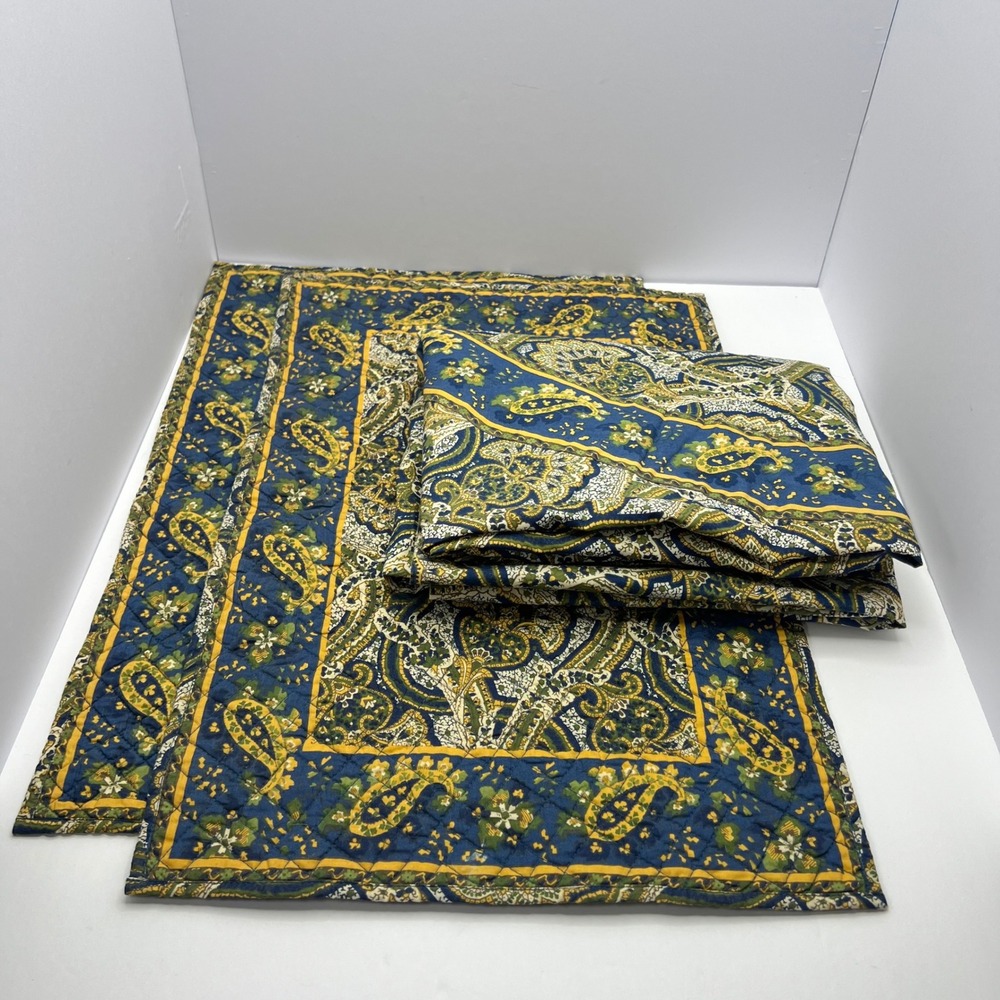 Williams Sonoma Tablecloth Set 2 Placemats Blue Yellow‎ Round 70 Cotton Provence